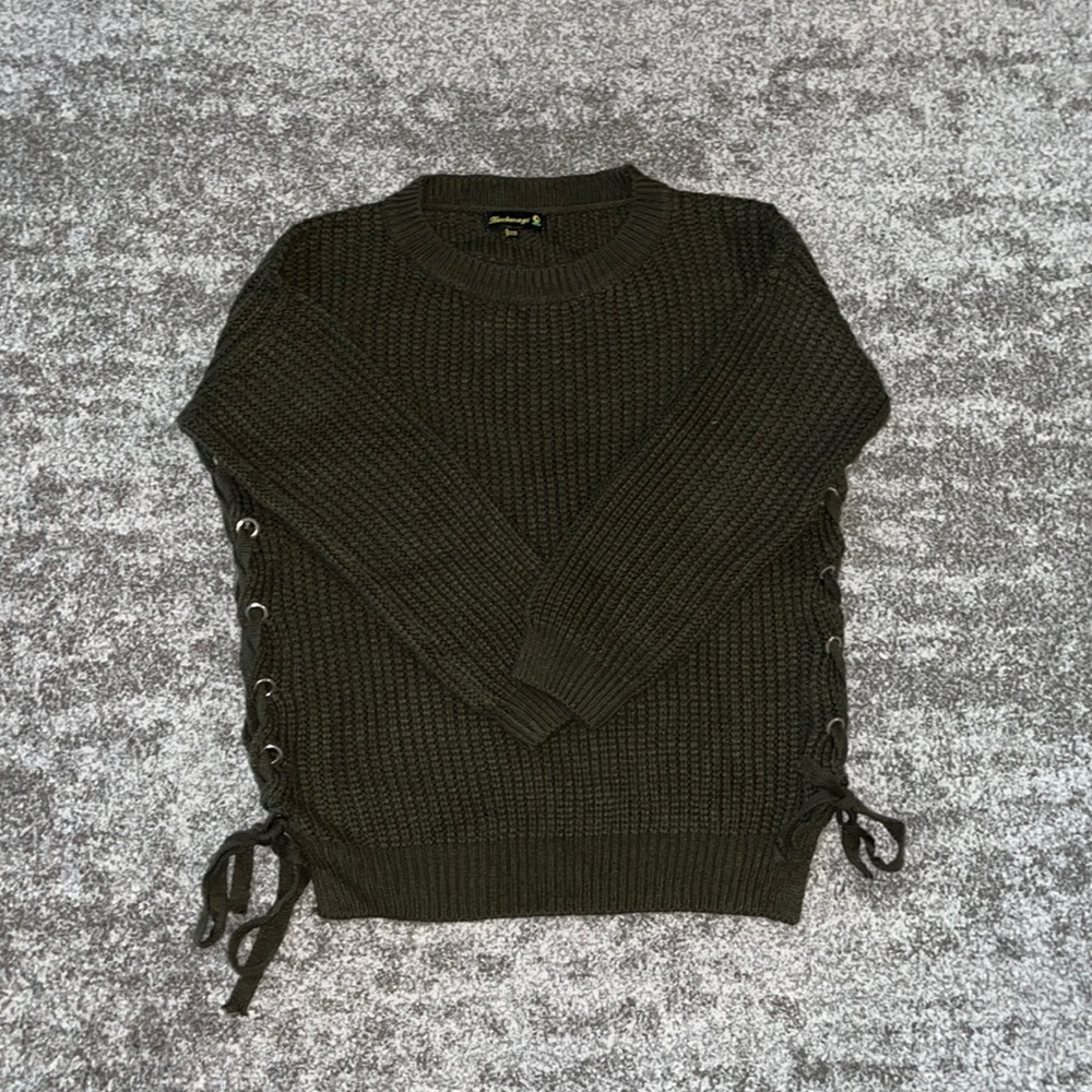 Hunter Green Crisscross Tie Sweater Size S/M
